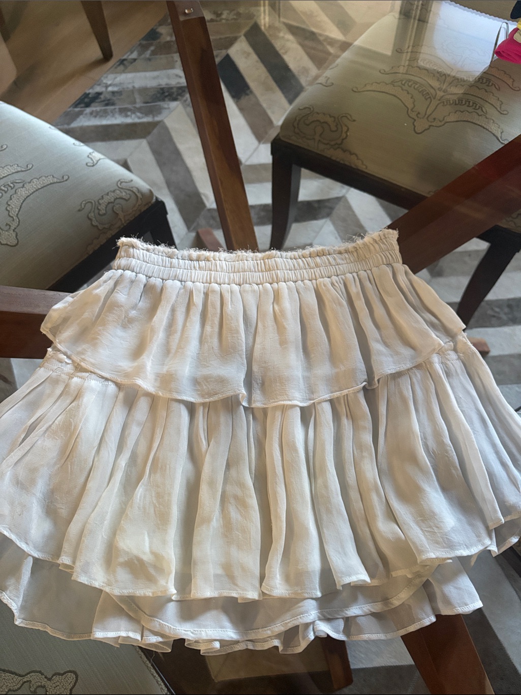 Loveshackfancy Light Blue/White Tye Dye Tiered Ruffle Mini Skirt
